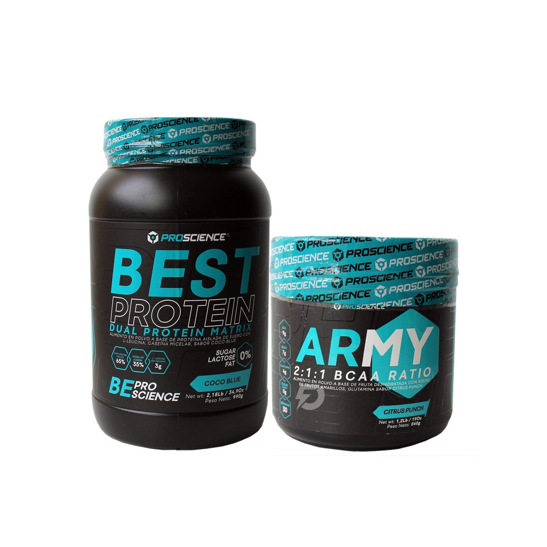 PROTEÍNA BEST PROTEIN 2.01 LIBRAS + AMINOÁCIDOS ARMY 1.2 LIBRAS
